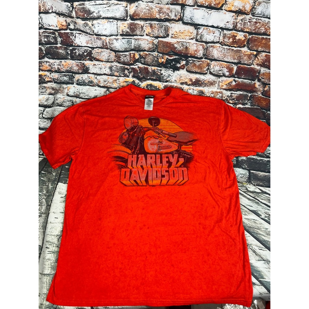 Harley Davidson Hillbilly Graphic T Shirt Orange Double Sided XXL‎